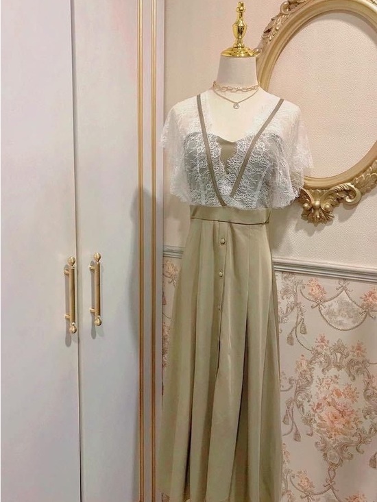 Tin House Dresses & Skirts - Sage Green Maxi Dress with Delicate White Lace Overlay